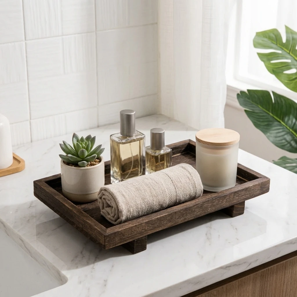Home Edit Bathroom Storage - Retro drewniana taca do przechowywania na
