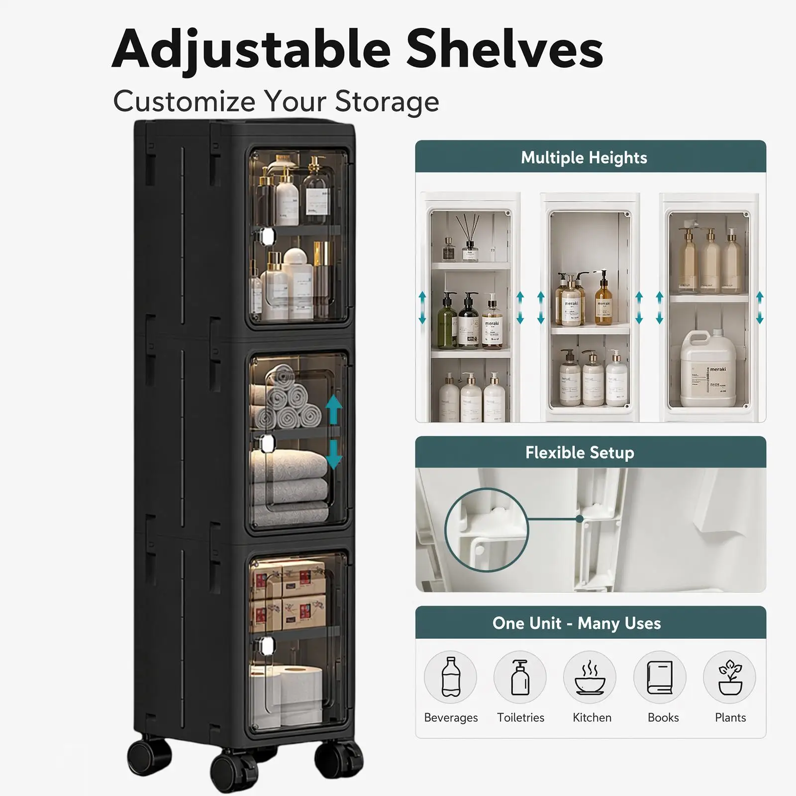 5-poziomowa czarna wąska szafk – Home Edit Bathroom Storage recenzja i cena